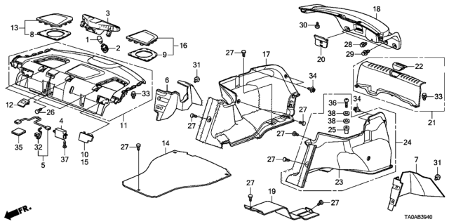 2012 Honda Accord Rear Tray - Side Lining Diagram