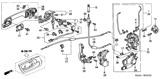 2005 Honda Accord Cylinder Set, Passenger Side Door Diagram for 72141-SDA-A11
