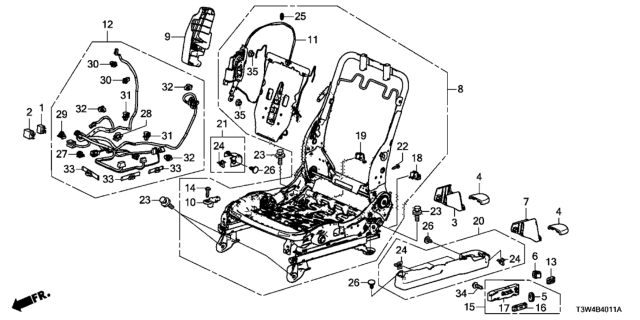 2015 Honda Accord Hybrid Frame, L. FR. Seat Diagram for 81526-T2G-L51
