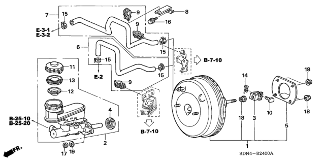 2003 Honda Accord Master Cylinder Assembly Diagram for 46100-SDB-A02