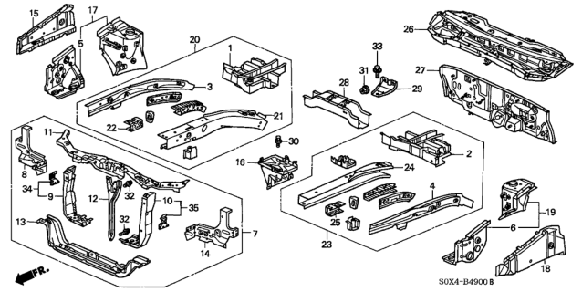 2002 Honda Odyssey Extension Set, L. FR. Side Diagram for 04615-S0X-A01ZZ