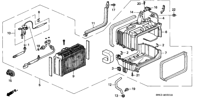 1991 Honda Accord Evaporator Sub-Assembly Diagram for 80210-SM4-G01