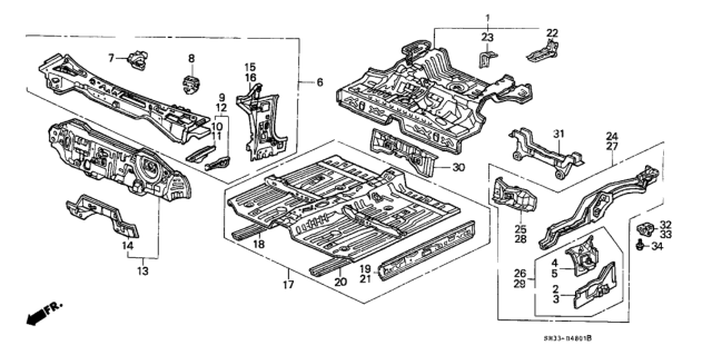 1988 Honda Civic Panel Set, RR. Floor Diagram for 04655-SH0-300ZZ