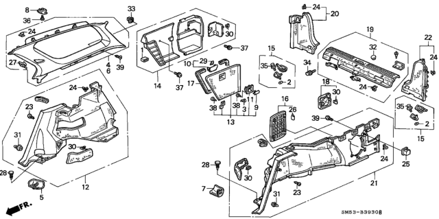 1991 Honda Accord Clip, Tailgate Lining Diagram for 90667-SM5-A00