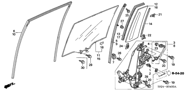 2007 Honda Odyssey Slide Door Windows  - Regulator Diagram
