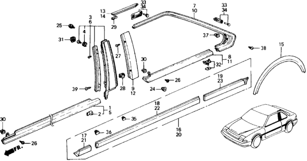 1989 Honda Accord Molding, L. Roof *R51* (PHOENIX RED) Diagram for 74316-SG7-A00ZN