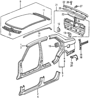 1982 Honda Accord Body Structure Components Diagram 3