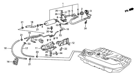 1987 Honda Prelude Pump Assembly, Fuel (Denso) Diagram for 16700-PJ5-621