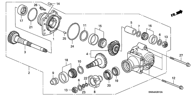 2010 Honda CR-V Gear Set, Transfer Hypoid Diagram for 29210-RZH-000