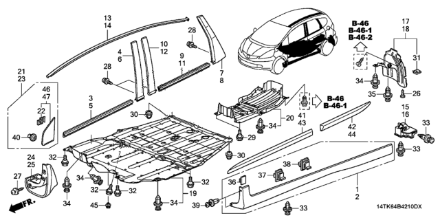 2009 Honda Fit Garnish Assy., L. Side Sill *YR576M* (NEW BRILLIANT ORANGE METALLIC) Diagram for 71850-TF0-J01ZU