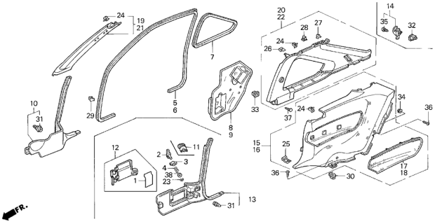 1995 Honda Prelude Pad, L. Side Lining Center *NH167L* (GRAPHITE BLACK) Diagram for 83885-SS0-810ZB