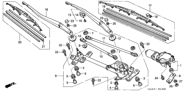 2004 Honda Accord Link, FR. Wiper Diagram for 76530-SDA-A01