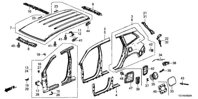 2021 Honda Pilot PANEL, ROOF (PANORAMA) Diagram for 62100-TG7-A60ZZ