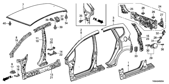 2013 Honda Fit Panel Comp,Roof Diagram for 62100-TK6-306ZZ