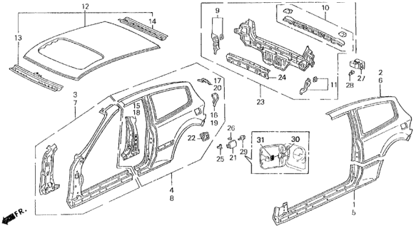 1993 Honda Civic Stiffener, RR. Panel Center (Upper) Diagram for 66113-SR3-300ZZ