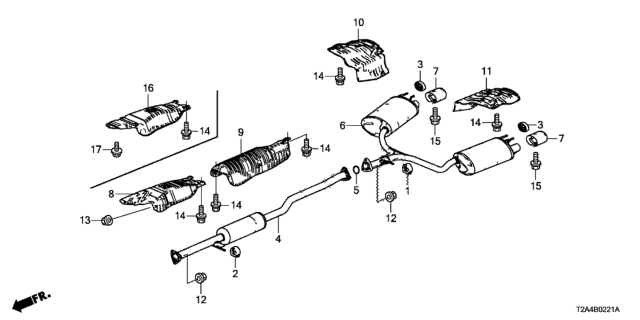2015 Honda Accord Muffler, Exhuast Diagram for 18307-T2G-A11
