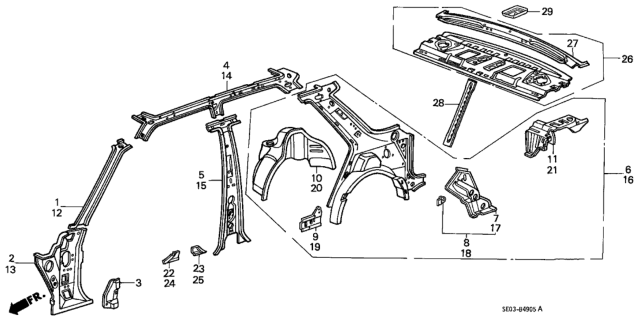 1987 Honda Accord Panel, L. RR. (Inner) Diagram for 64700-SE3-A01ZZ