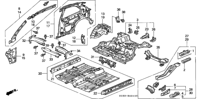 1997 Honda Civic Gusset, R. RR. Panel Diagram for 65518-S03-300ZZ