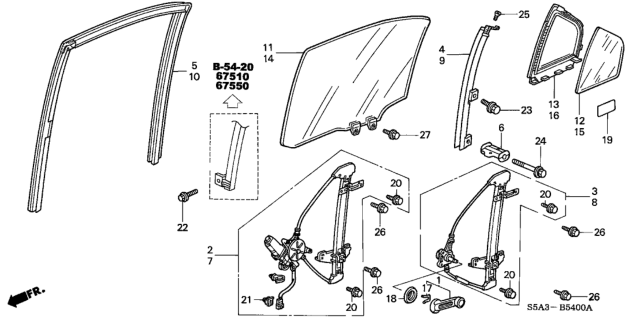 2001 Honda Civic Regulator Assembly, Left Rear Door (Manual) Diagram for 72750-S5A-003