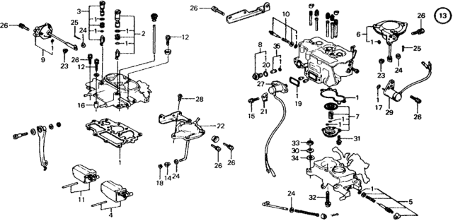 1976 Honda Civic Carburetor Assembly Diagram for 16100-663-771