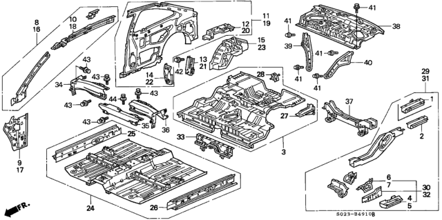 1999 Honda Civic Panel Set, RR. Floor Diagram for 04655-S02-A21ZZ