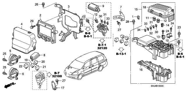 2009 Honda Odyssey Box Assembly, Relay Diagram for 38250-SHJ-A02