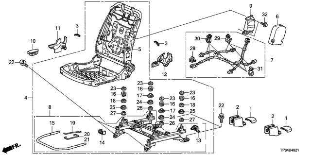 2013 Honda Crosstour Front Seat Components (Passenger Side) (Manual Seat) Diagram
