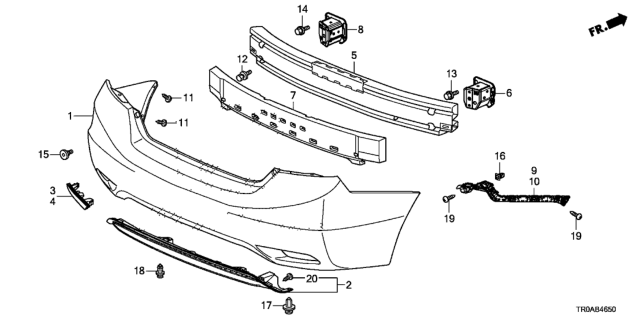 2013 Honda Civic Spacer, L. RR. Bumper Side Diagram for 71598-TR3-A51