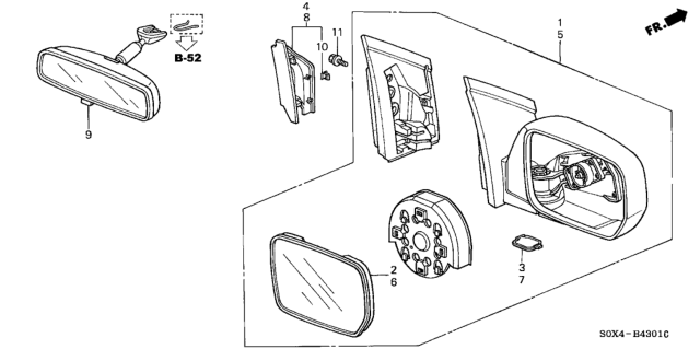2001 Honda Odyssey Mirror Assembly, Driver Side Door Diagram for 76250-S0X-A21