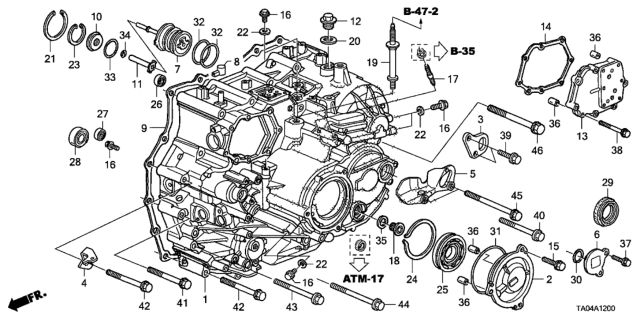 2011 Honda Accord AT Transmission Case (V6) Diagram