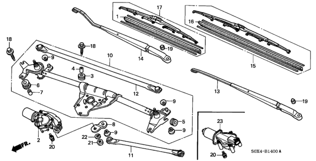 2002 Honda Odyssey Motor, Front Wiper Diagram for 76505-S0X-A02