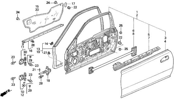 1994 Honda Prelude Panel, R. FR. Door Diagram for 67010-SS0-A01ZZ