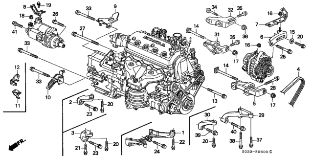 2000 Honda Civic Alternator Bracket - Engine Stiffener Diagram