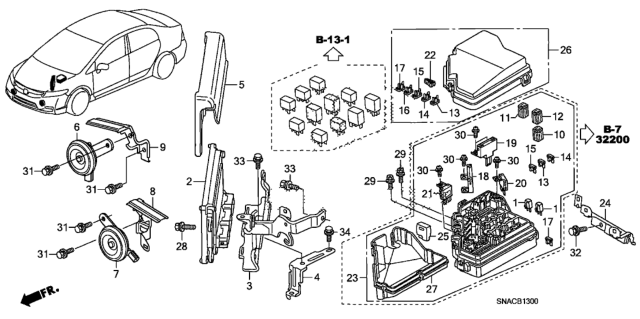 2010 Honda Civic Box Assembly, Relay Diagram for 38250-SNA-J31