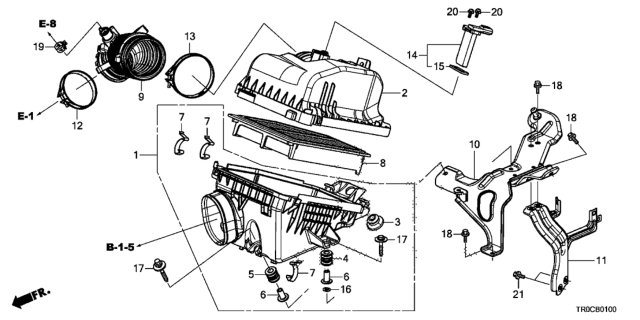 2015 Honda Civic Stay A, Air Cleaner Diagram for 17260-R1B-A00