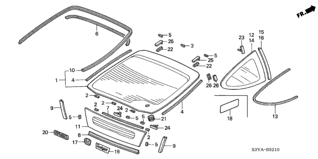 2005 Honda Insight Molding, Extra Windshield Diagram for 73235-S3Y-003