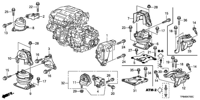 2013 Honda Crosstour Rubber Assy., Transmission Mounting (Lower) Diagram for 50850-TP6-A01
