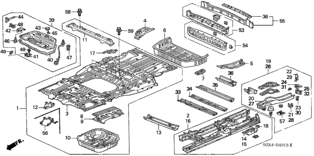 2003 Honda Odyssey Crossmember A, Middle Floor Diagram for 65710-S0X-A00ZZ