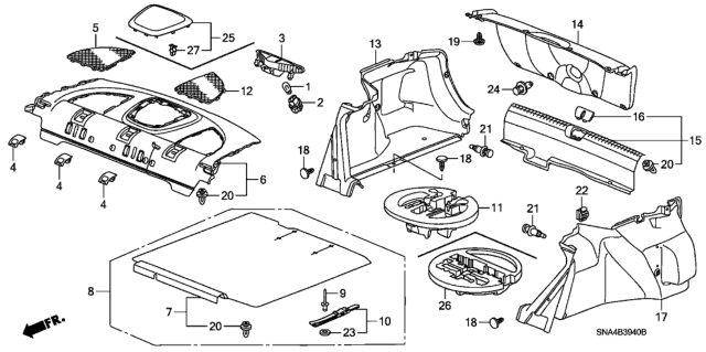 2006 Honda Civic Lining Assy., R. Trunk Side *NH554L* (STONE GRAY) Diagram for 84601-SNA-A11ZA