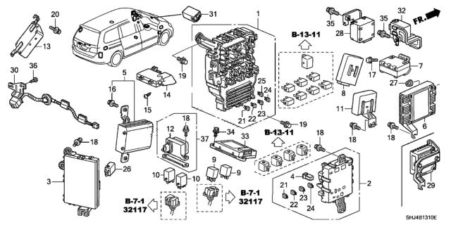 2005 Honda Odyssey Box Assembly, Fuse Diagram for 38200-SHJ-A61