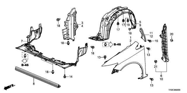 2014 Honda Civic Fender, Left Front (Inner) Diagram for 74151-TR6-A50