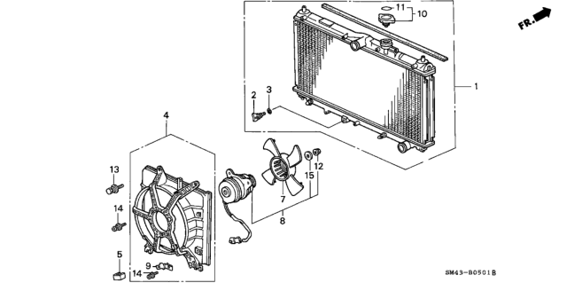 1993 Honda Accord Fan Assembly, Cooling Diagram for 19016-PT0-305
