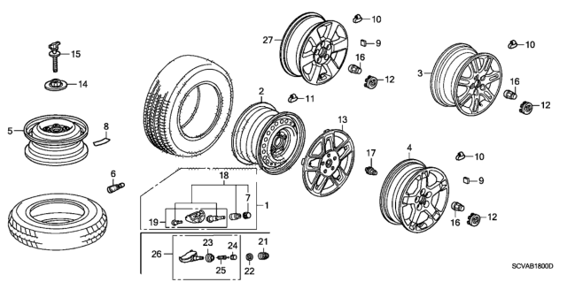 2009 Honda Element Disk, Aluminum Wheel (16X6 1/2Jj) (St. Marys) Diagram for 42700-SCV-A12