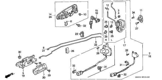 1992 Honda Civic Handle Assembly, Driver Side (Outer) (Captiva Blue Pearl) Diagram for 72180-SR3-J01ZA