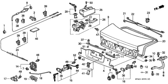 1997 Honda Accord Cylinder, Trunk Diagram for 74861-SS0-003