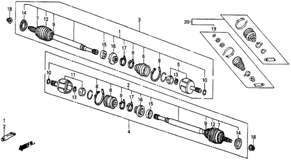 1986 Honda Civic Driveshaft Assembly, Passenger Side Diagram for 44305-SD9-013