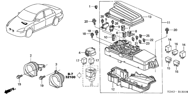 2005 Honda Accord Box Assembly, Relay Diagram for 38250-SDA-A02