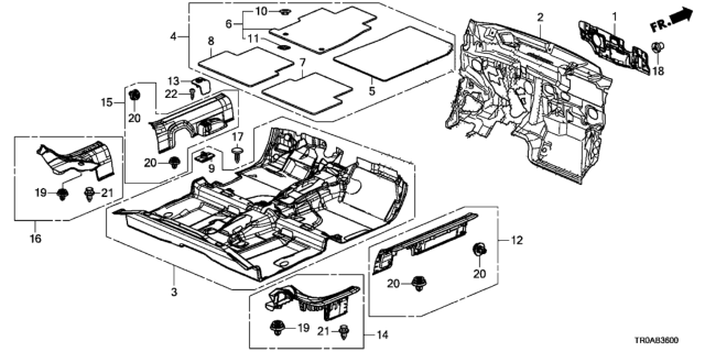2013 Honda Civic Floor Mat Set *NH167L* (GRAPHITE BLACK) Diagram for 83600-TR7-A11ZA