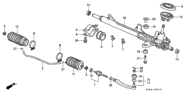 1994 Honda Accord End, Driver Side Tie Rod Diagram for 53560-SV4-003
