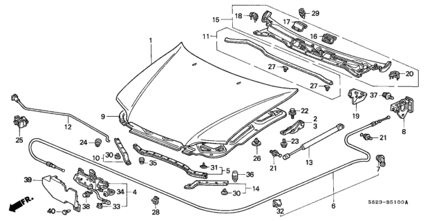 2002 Honda Accord Rubber, R. Hood Seal Diagram for 74142-S82-A00